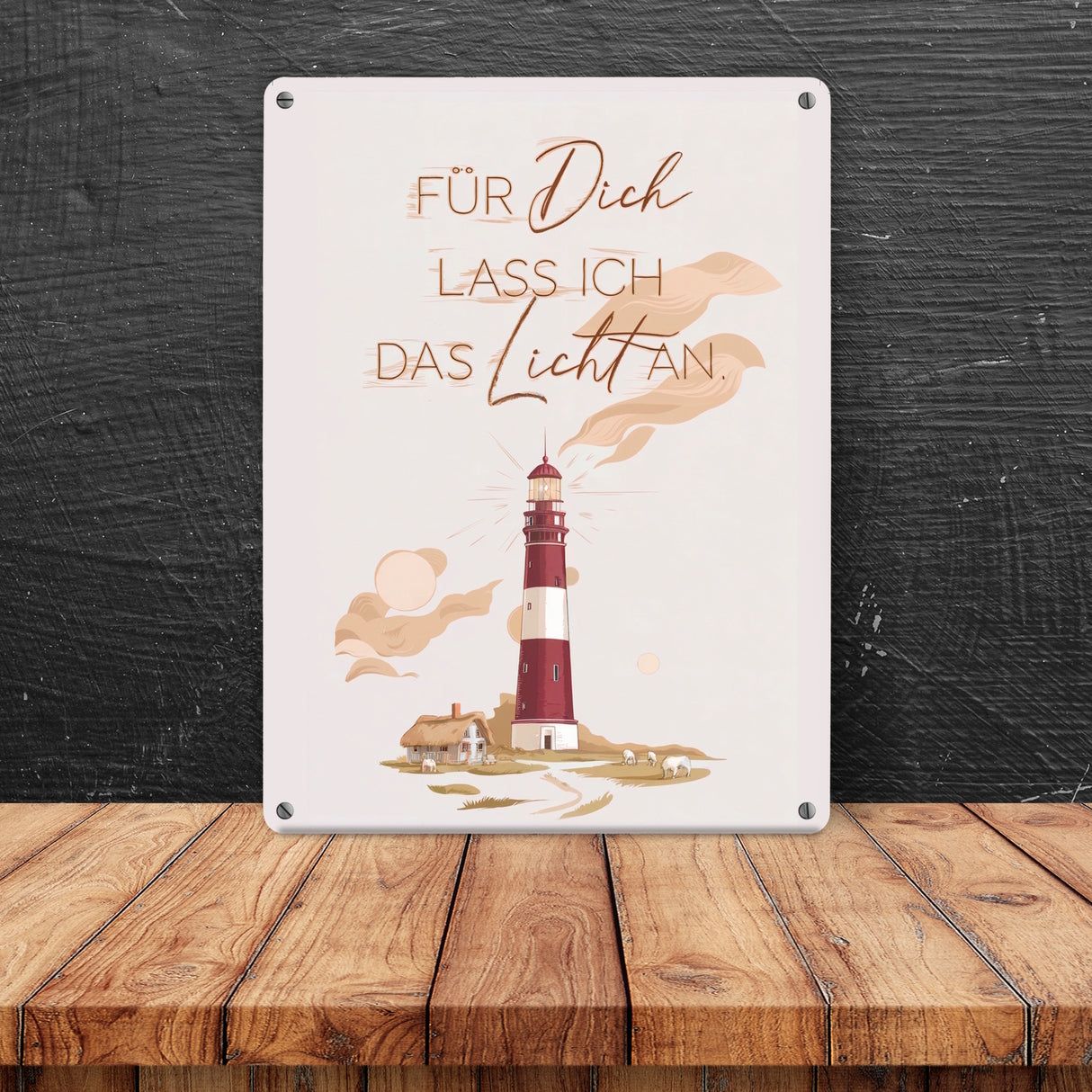 Leuchtturm Metallschild in 15x20 cm - für dich lass ich das Licht an