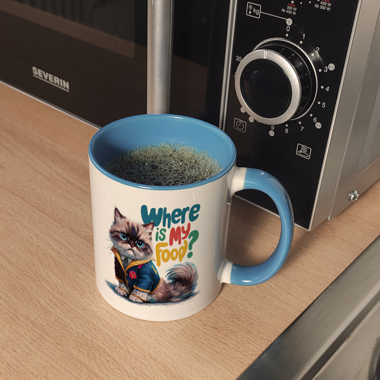 Schicke mürrische Katze Kaffeebecher - Wo ist mein Futter