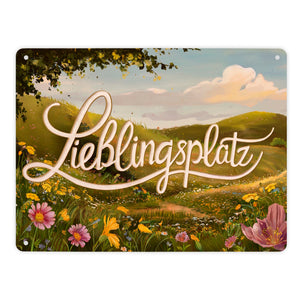 Lieblingsplatz Metallschild in 15x20 cm mit Blumenwiese