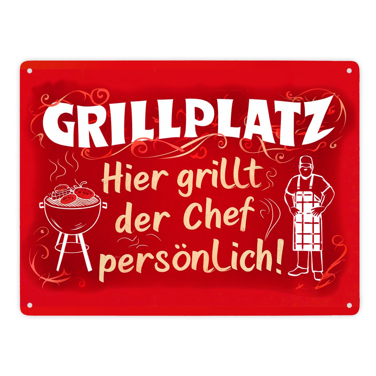 Grillplatz Metallschild in 15x20 cm - Chef grillt persönlich