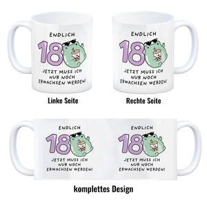 Jelly & Friends Frosch Kaffeebecher mit Spruch Endlich 18 nun erwachsen werden
