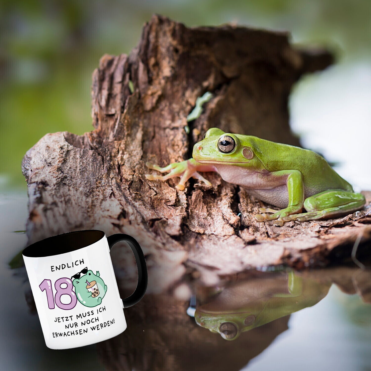 Jelly & Friends Frosch Kaffeebecher mit Spruch Endlich 18 nun erwachsen werden