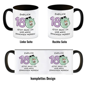 Jelly & Friends Frosch Kaffeebecher mit Spruch Endlich 18 nun erwachsen werden