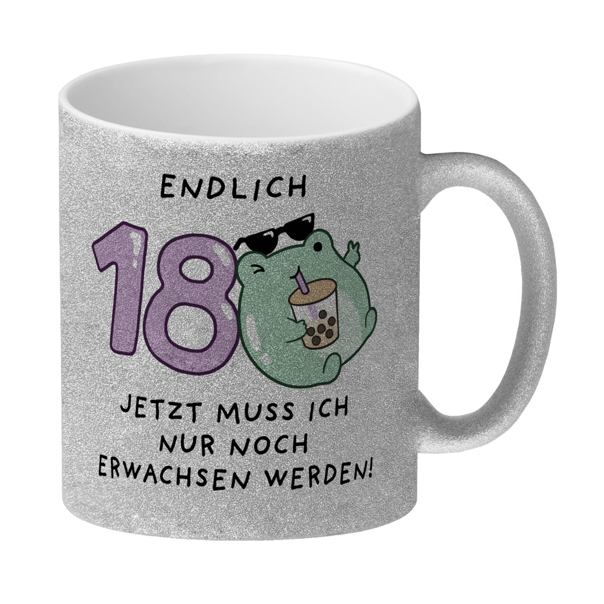 Jelly & Friends Frosch Kaffeebecher mit Spruch Endlich 18 nun erwachsen werden