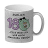 Jelly & Friends Frosch Kaffeebecher mit Spruch Endlich 18 nun erwachsen werden