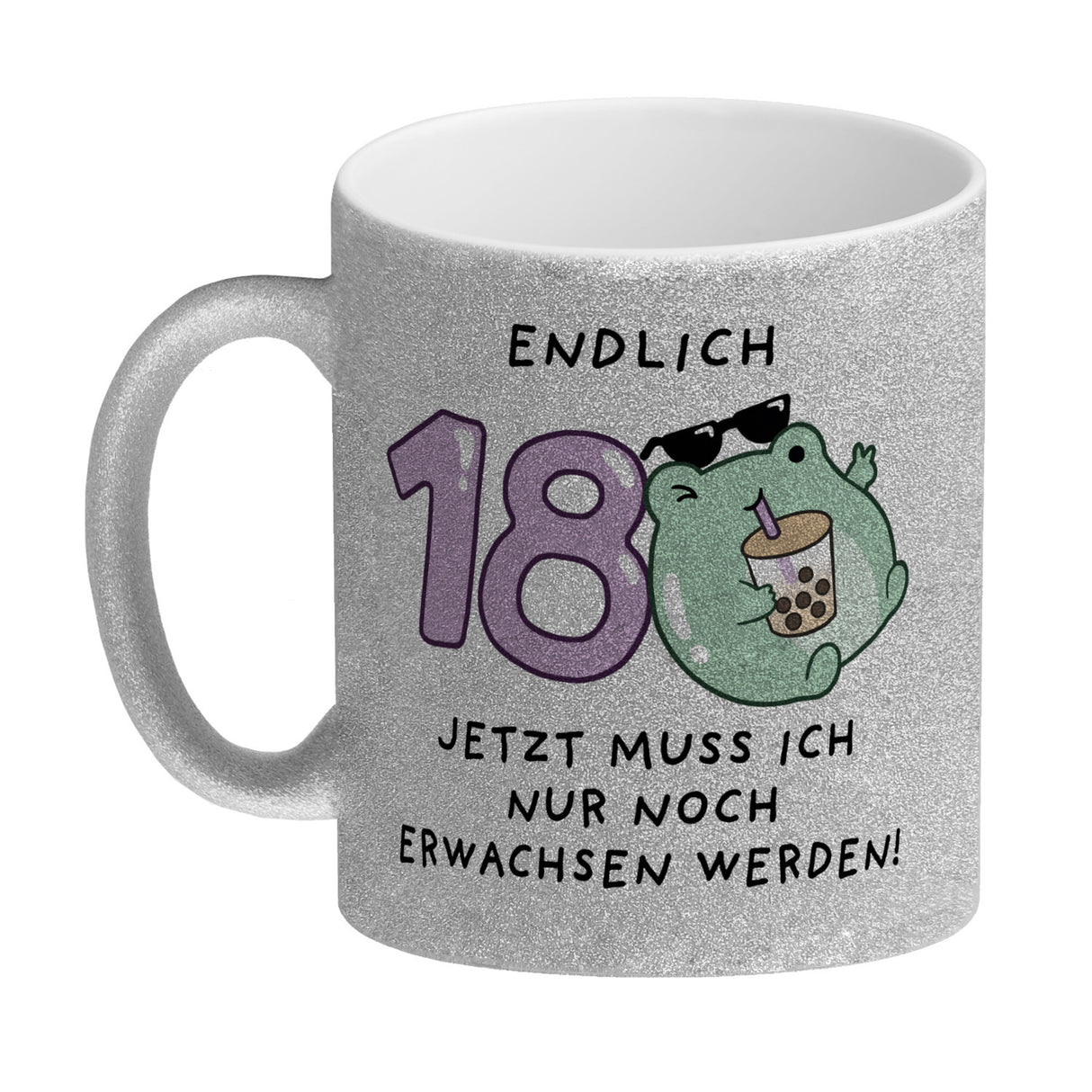 Jelly & Friends Frosch Kaffeebecher mit Spruch Endlich 18 nun erwachsen werden