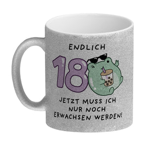 Jelly & Friends Frosch Kaffeebecher mit Spruch Endlich 18 nun erwachsen werden