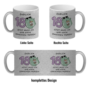 Jelly & Friends Frosch Kaffeebecher mit Spruch Endlich 18 nun erwachsen werden