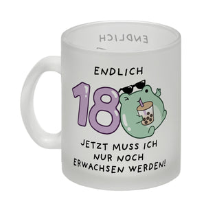 Jelly & Friends Frosch Kaffeebecher mit Spruch Endlich 18 nun erwachsen werden