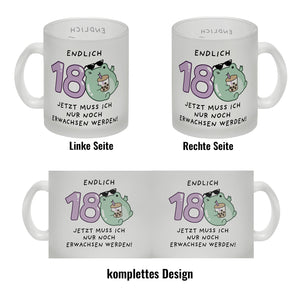 Jelly & Friends Frosch Kaffeebecher mit Spruch Endlich 18 nun erwachsen werden