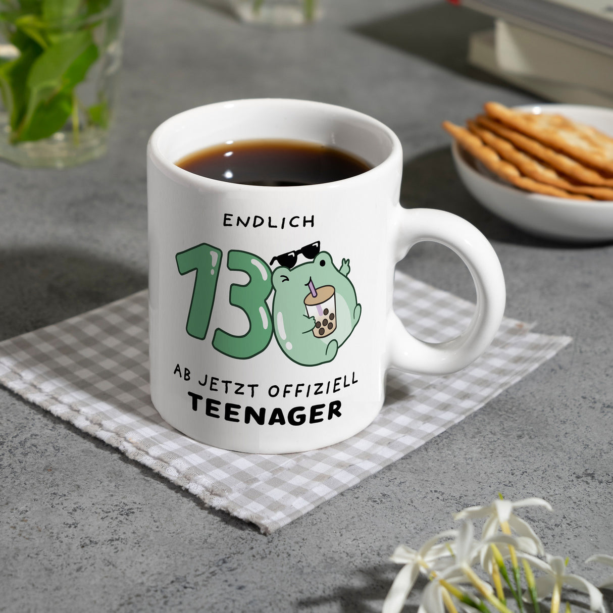 Jelly & Friends Frosch Kaffeebecher mit Spruch Endlich 13 Ab jetzt offiziell Teenager
