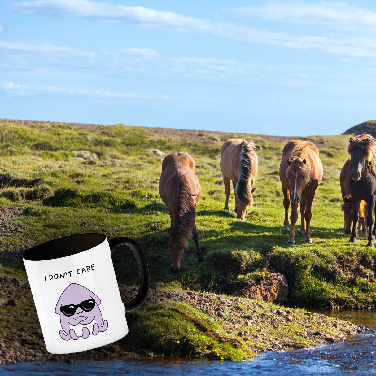 Jelly & Friends Tintenfisch Kaffeebecher mit Spruch I don‘t care