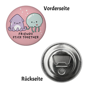 Jelly & Friends Qualle und Tintenfisch Magnet rund mit Spruch Friends stick together