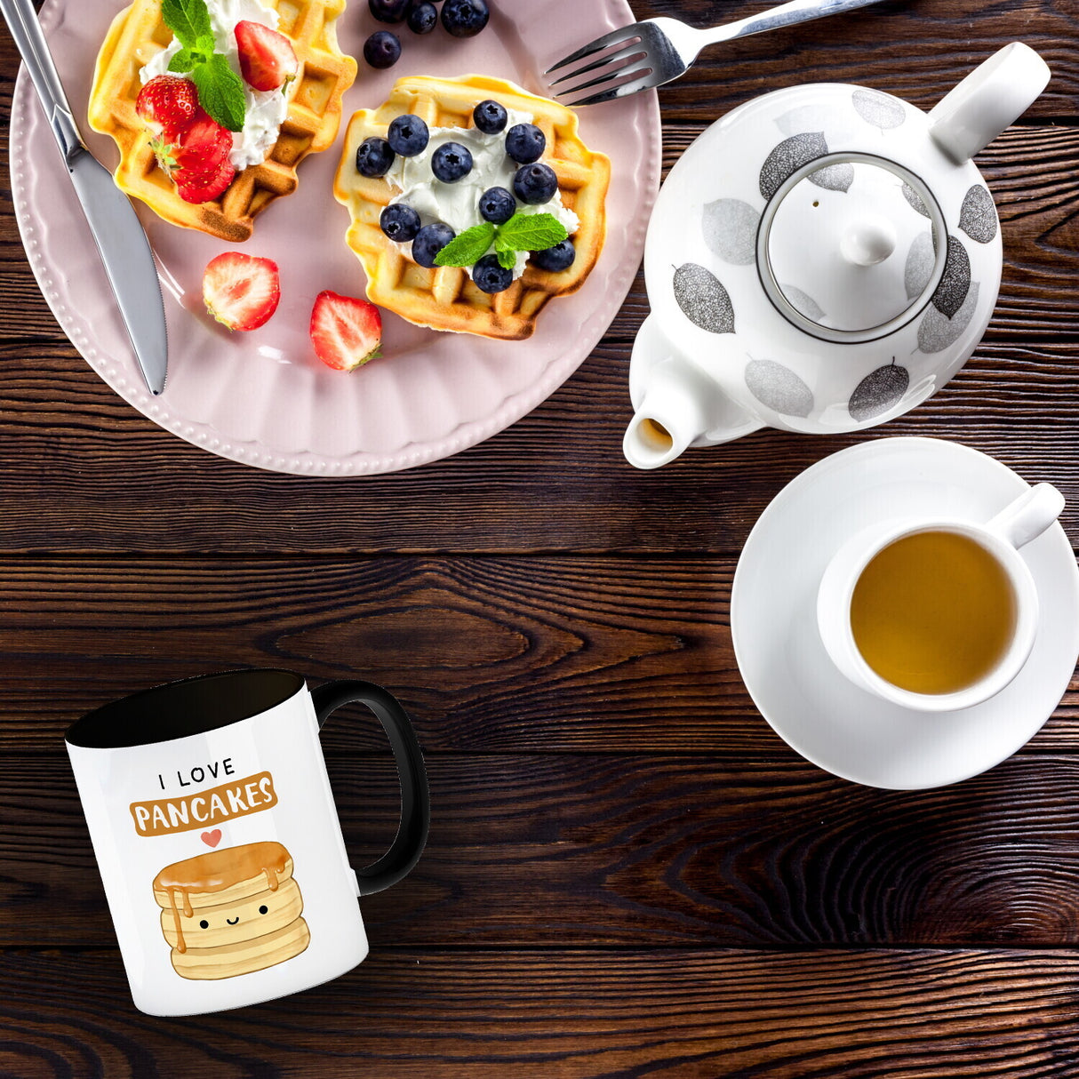 Pancake Kaffeebecher mit Spruch I love pancakes