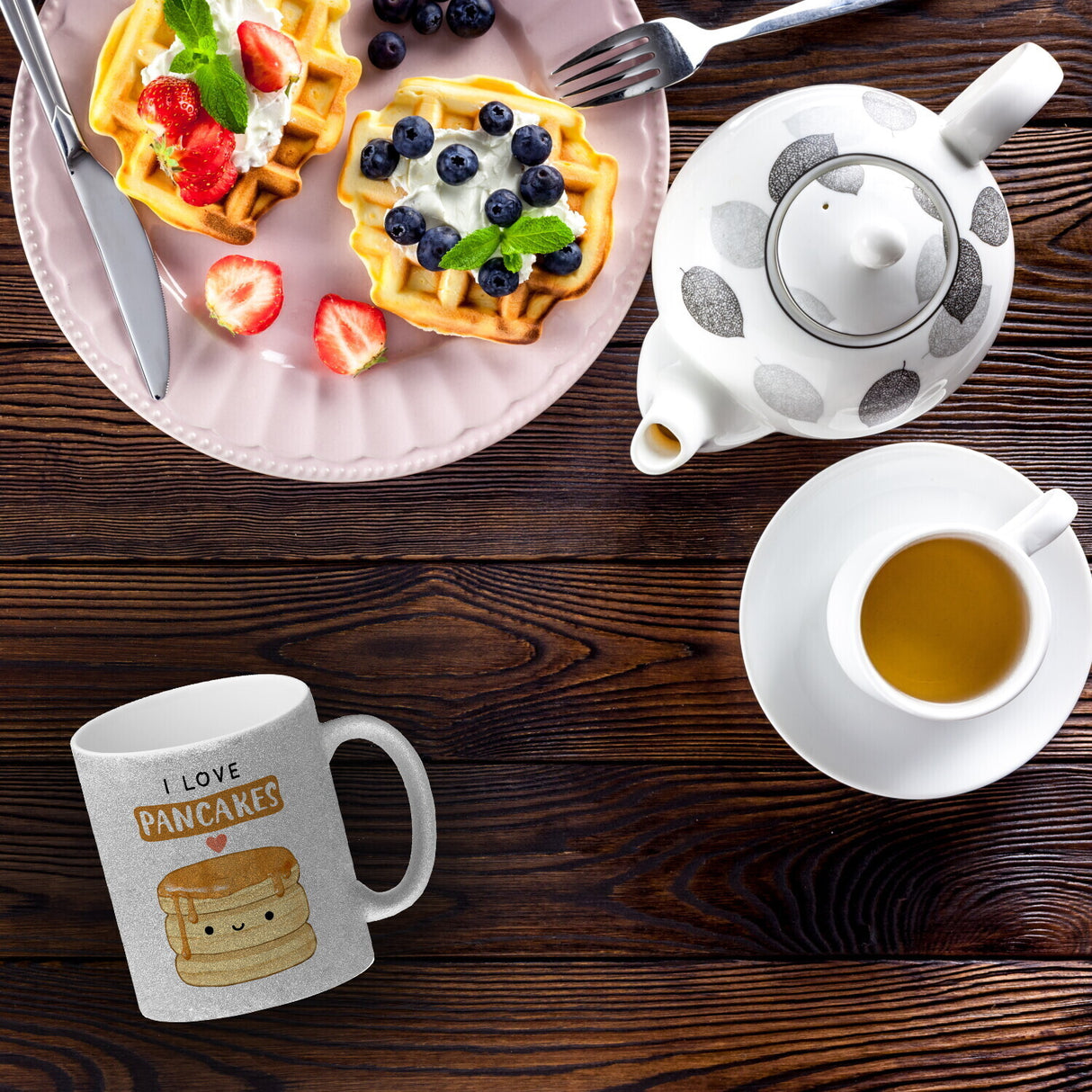 Pancake Kaffeebecher mit Spruch I love pancakes