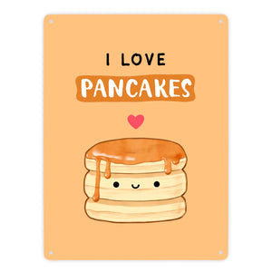 Pancake Metallschild in 15x20 cm mit Spruch I love pancakes