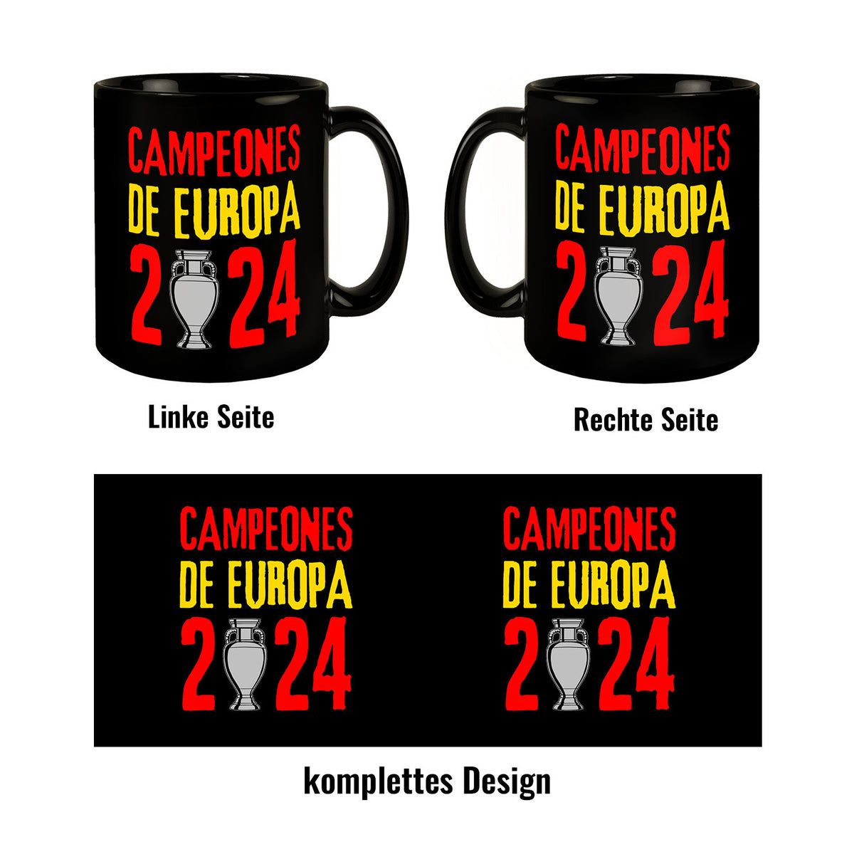 Spanien Europameister 2024 Tasse in Schwarz mit Spruch Campeones de Europa 2024
