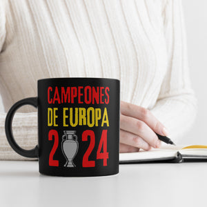 Spanien Europameister 2024 Tasse in Schwarz mit Spruch Campeones de Europa 2024