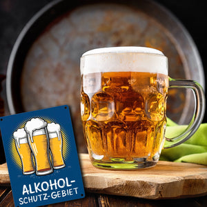Alkohol-Schutzgebiet mit drei Biergläsern Metallschild in 15x20 cm