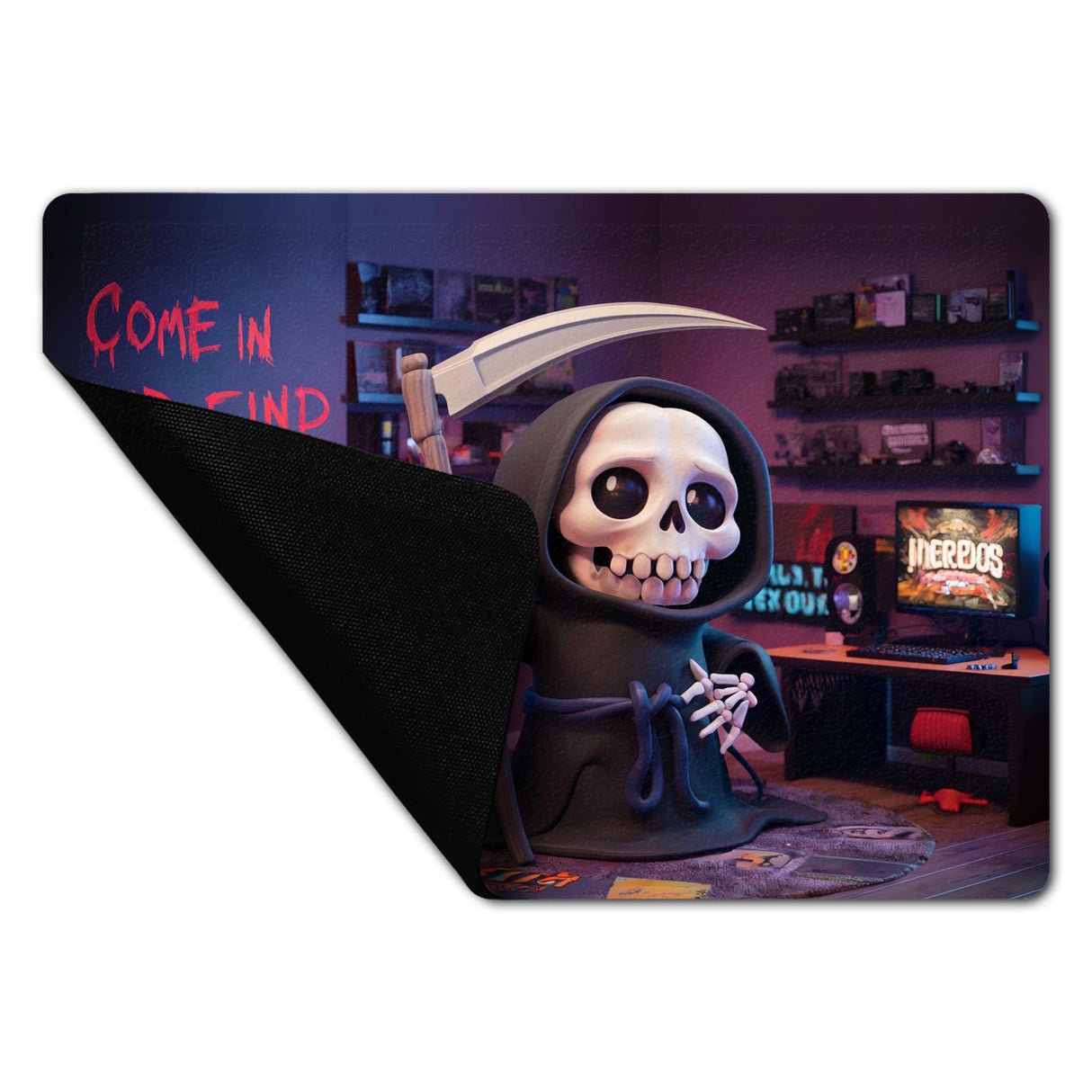 Skelett des Sensenmanns Zocker Fußmatte in 35x50 cm ohne Rand - Come in and find out