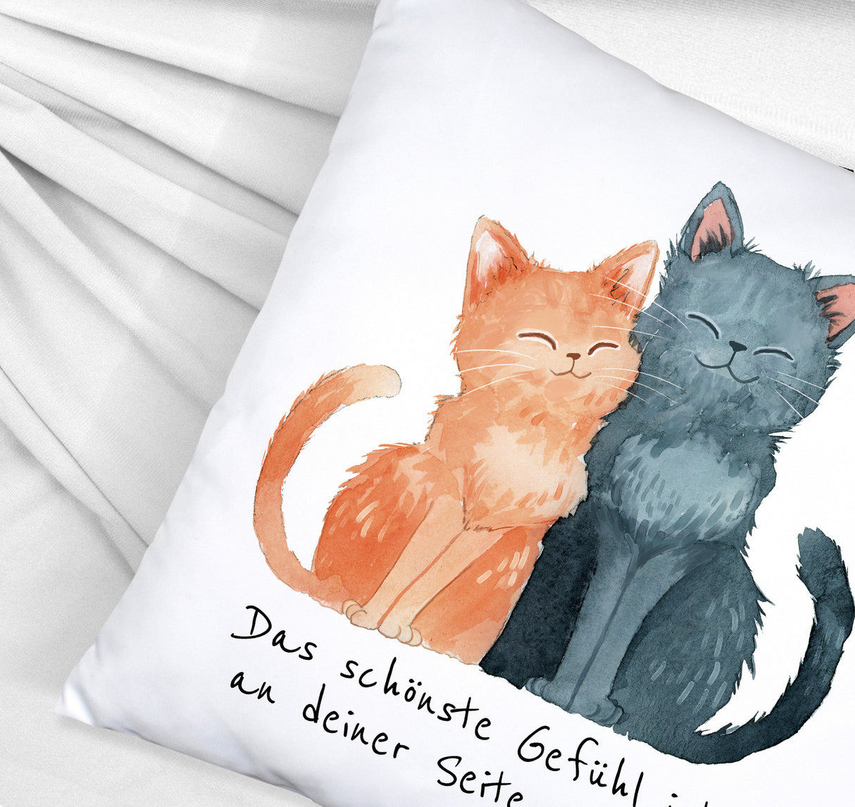 Katzenpaar Kissen mit Spruch An deiner Seite sein ist das schönste Gefühl