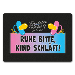 Schnuller Fußmatte in 35x50 cm ohne Rand mit Spruch Danke für Rücksicht, Kind schläft