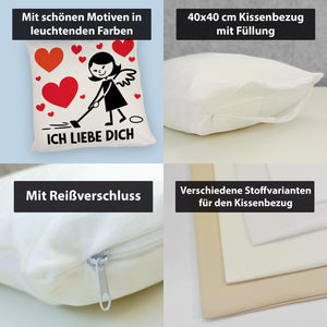 Engel beim Staubsaugen - Ich liebe dich - Kissen
