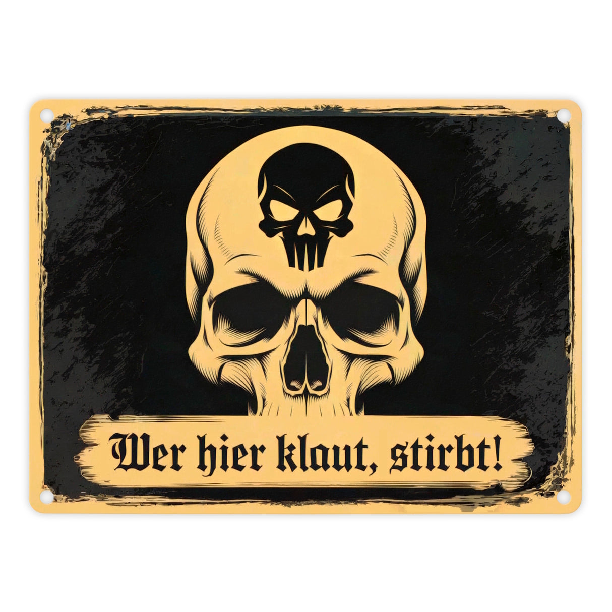 Totenkopf Warnung Wer hier klaut STIRBT Metallschild in 15x20 cm