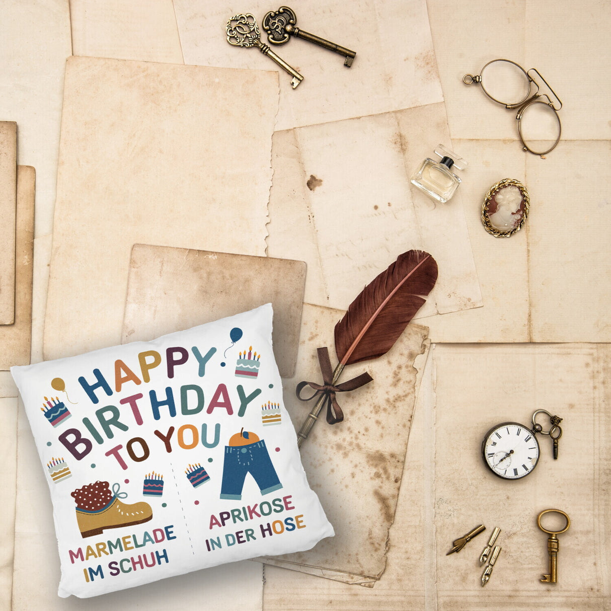 Happy Birthday to you Marmelade im Schuh Kissen