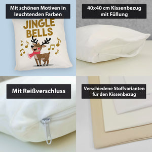 Rentier mit rotem Schal - JINGLE BELLS Kissen