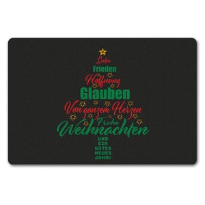 Christbaum Fußmatte in 35x50 cm ohne Rand mit Spruch Frohe Weihnachten und gutes neues Jahr