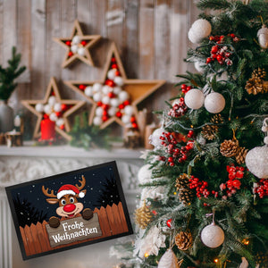 Rentier mit Weihnachtsmannmütze - Frohe Weihnachten Fußmatte in 35x50 cm