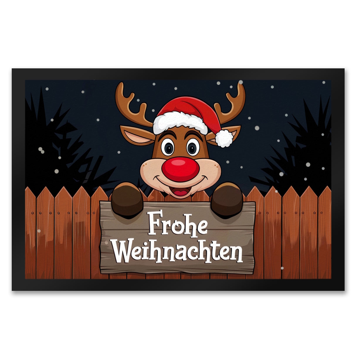 Rentier mit Weihnachtsmannmütze - Frohe Weihnachten Fußmatte in 35x50 cm