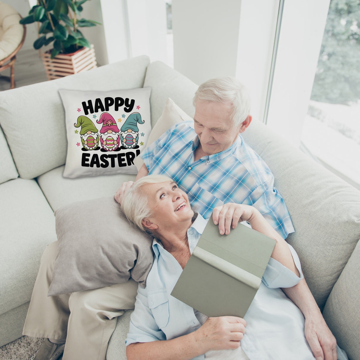 Drei Wichtel mit Ostereiern Kissen - Happy Easter