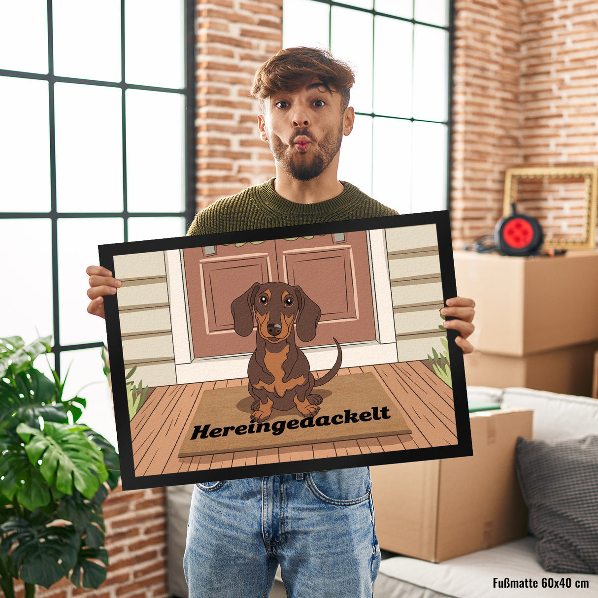 Hereingedackelt Dackel Fußmatte in 35x50 cm für Dackel-Liebhaber