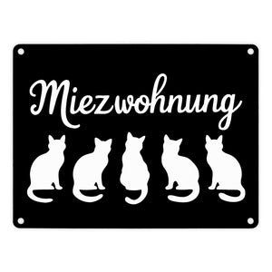 Miezwohnung Katzen Silhouetten Metallschild in 15x20 cm für Katzenfans