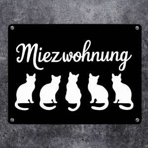 Miezwohnung Katzen Silhouetten Metallschild in 15x20 cm für Katzenfans