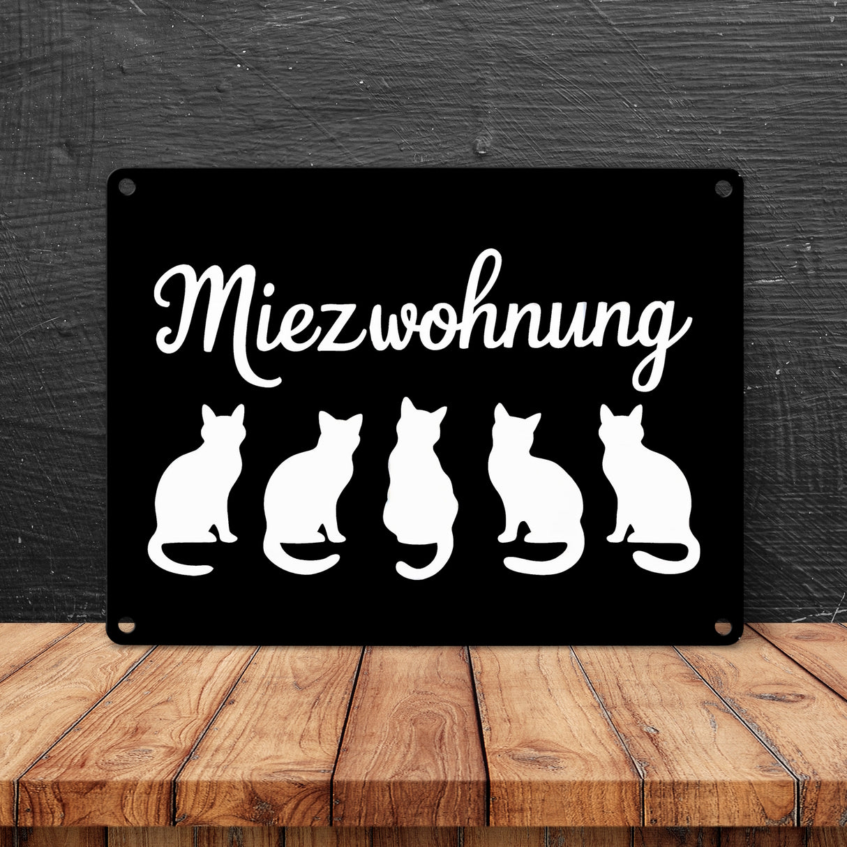 Miezwohnung Katzen Silhouetten Metallschild in 15x20 cm für Katzenfans