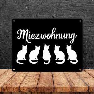 Miezwohnung Katzen Silhouetten Metallschild in 15x20 cm für Katzenfans