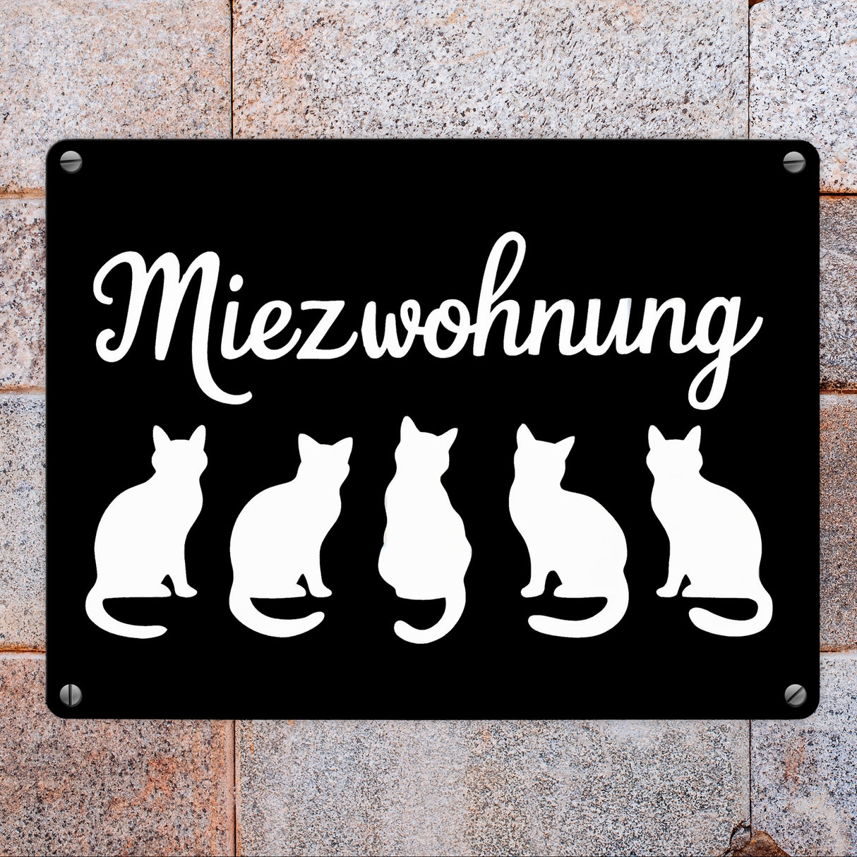 Miezwohnung Katzen Silhouetten Metallschild in 15x20 cm für Katzenfans