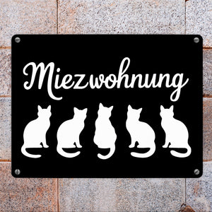 Miezwohnung Katzen Silhouetten Metallschild in 15x20 cm für Katzenfans