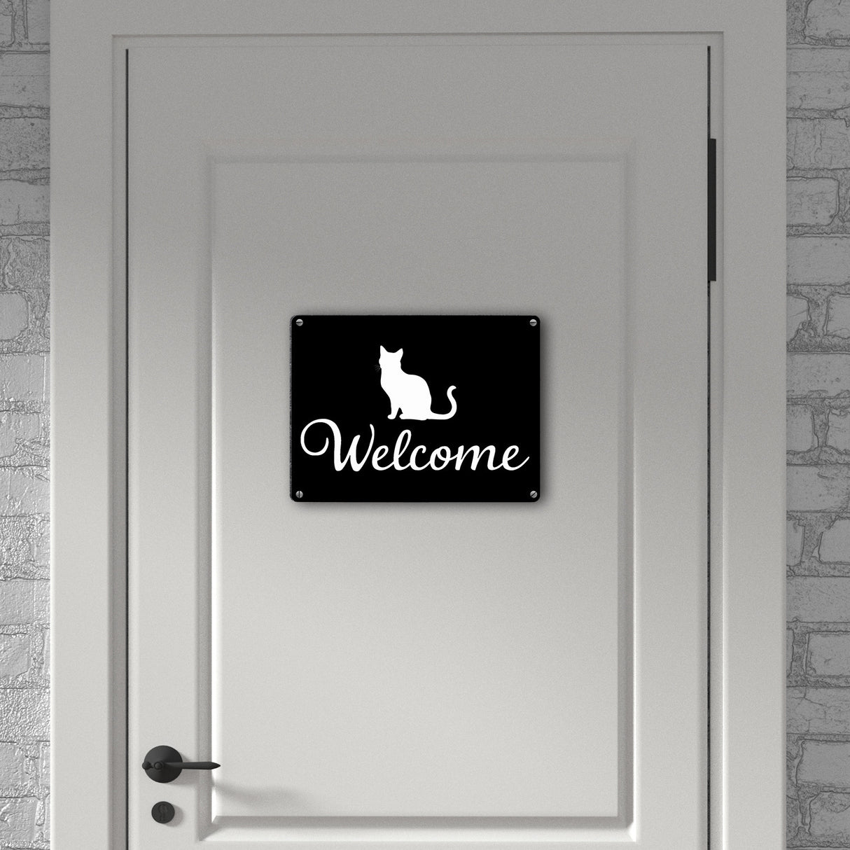 Katzen Silhouette Welcome Metallschild in 15x20 cm