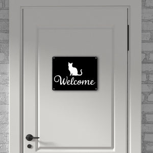 Katzen Silhouette Welcome Metallschild in 15x20 cm