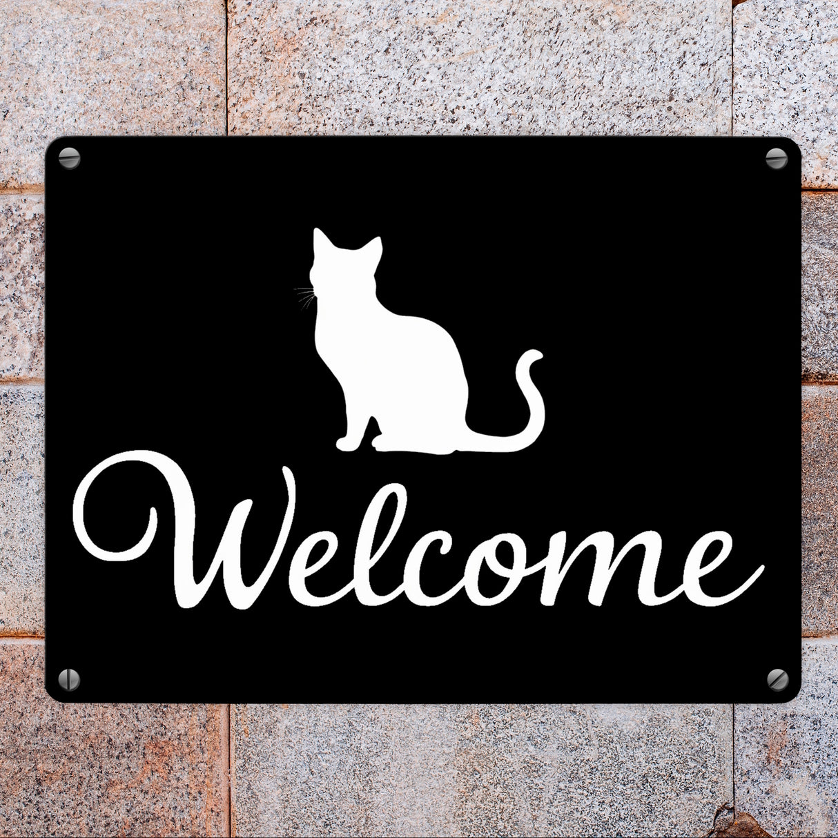 Katzen Silhouette Welcome Metallschild in 15x20 cm