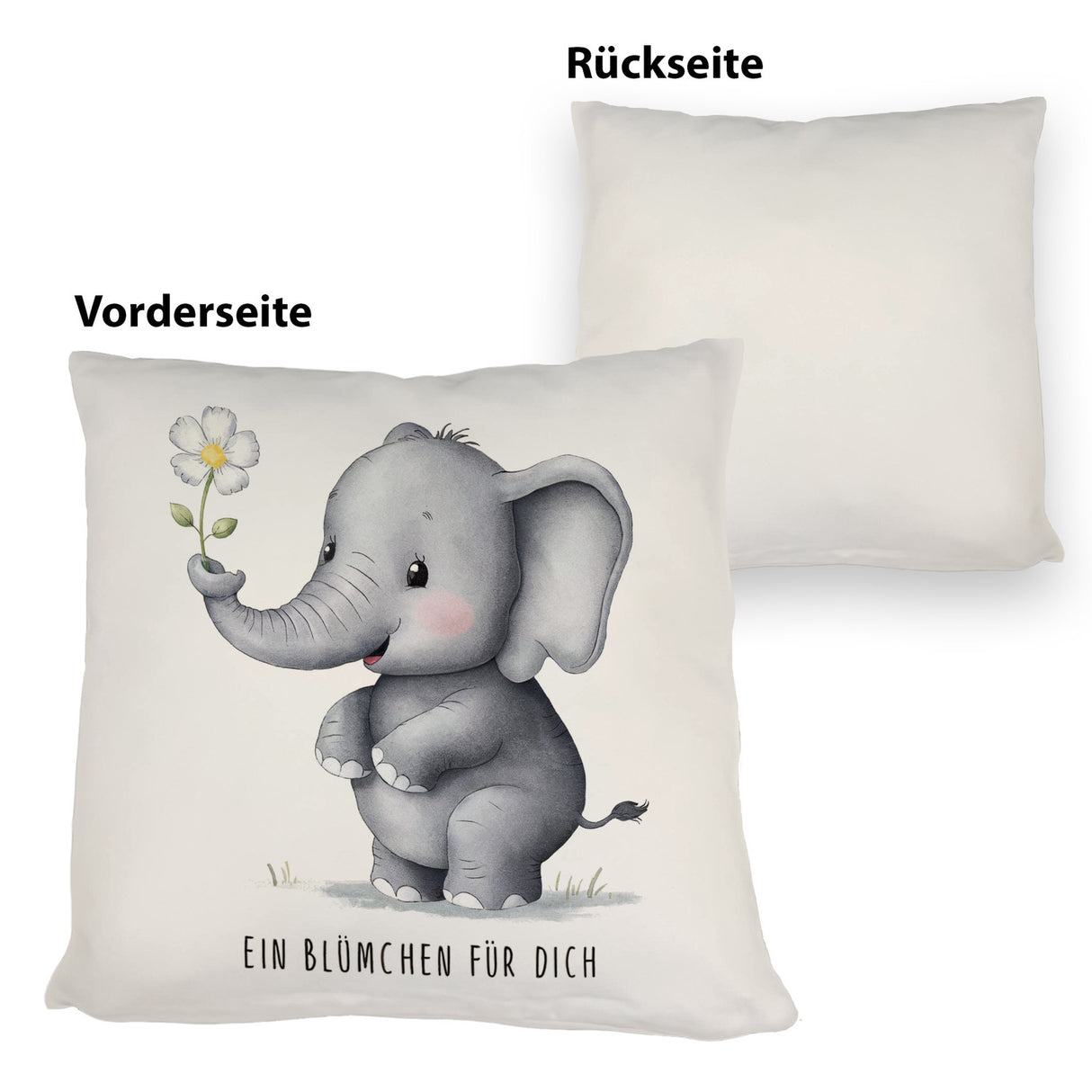 Grauer Elefant - Blümchen für dich Kissen