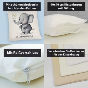 Grauer Elefant - Blümchen für dich Kissen