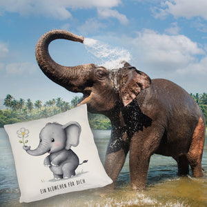 Grauer Elefant - Blümchen für dich Kissen