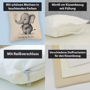 Grauer Elefant - Blümchen für dich Kissen