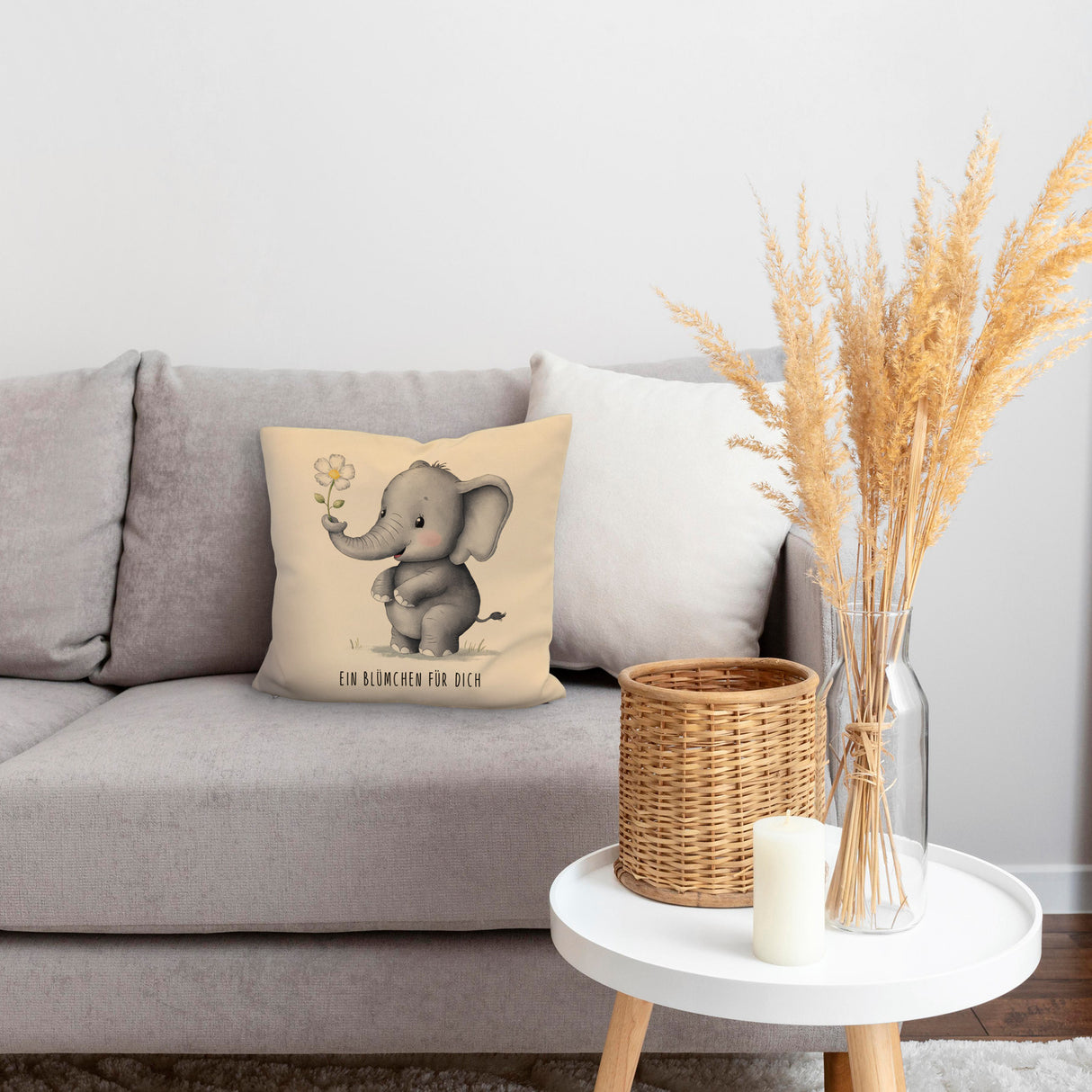 Grauer Elefant - Blümchen für dich Kissen