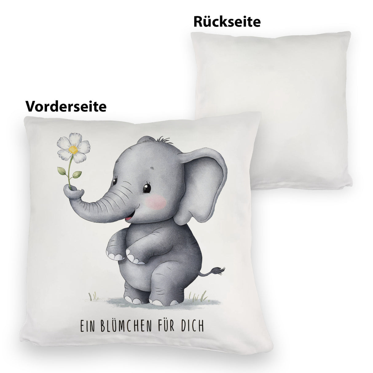 Grauer Elefant - Blümchen für dich Kissen